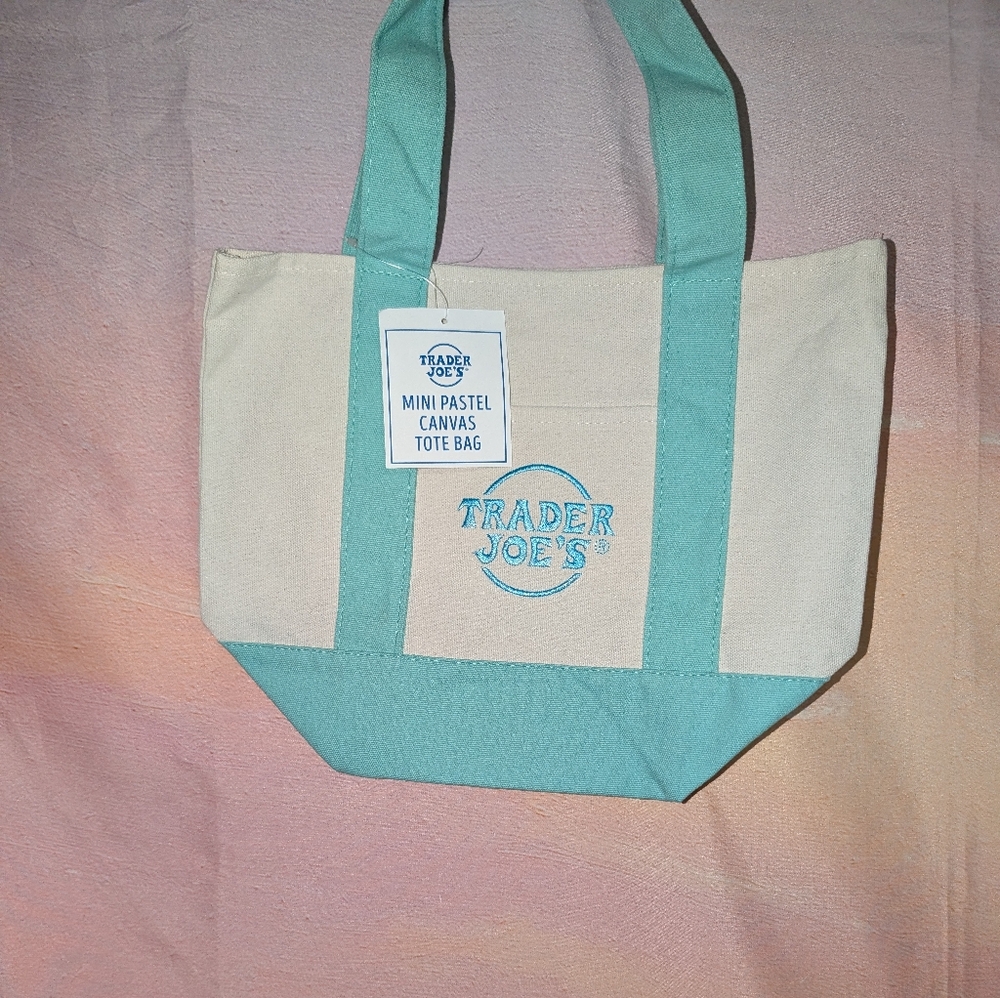 Green Trader Joe's Mini Pastel Canvas Tote Bag
